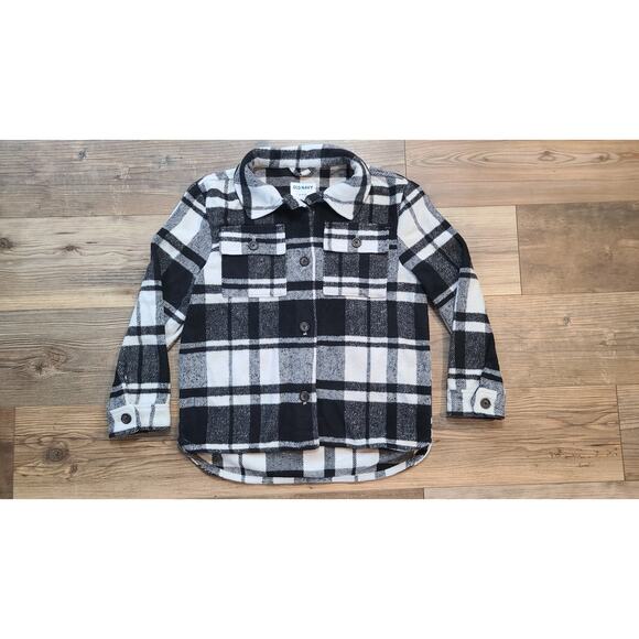 Old Navy Shacket Girls XL (14-16) Black White Soft Textured Plaid Button Front - Picture 1 of 8